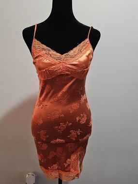 Motel Rocks Orange Satin Lace Trim Slip Dress Size XS {Bx21}